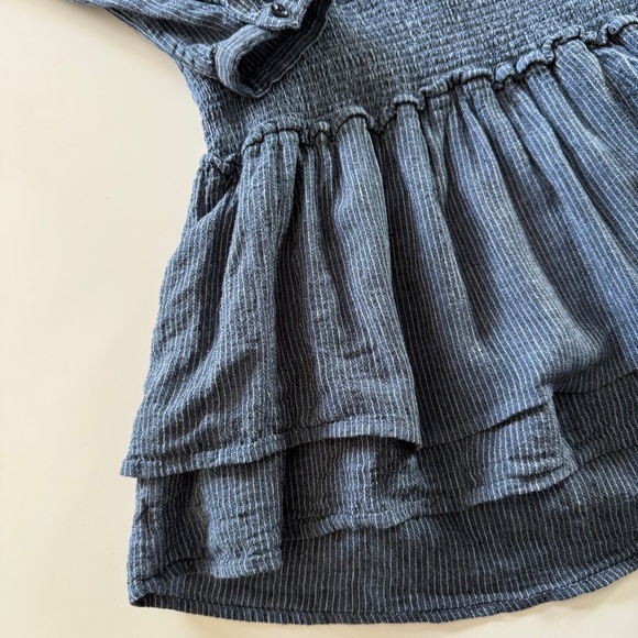 RAILS-Juliette Salem Stripe-Blue-Linen Blend-Tunic-Mini-Ruffle-Dress-Size S - Picture 12 of 14